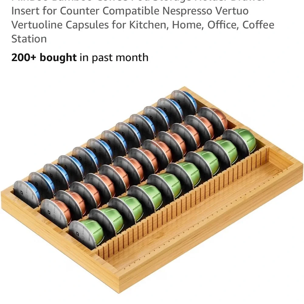 Nespresso pod vertuo Bamboo Slotted Organizer Tray - Natural Wood